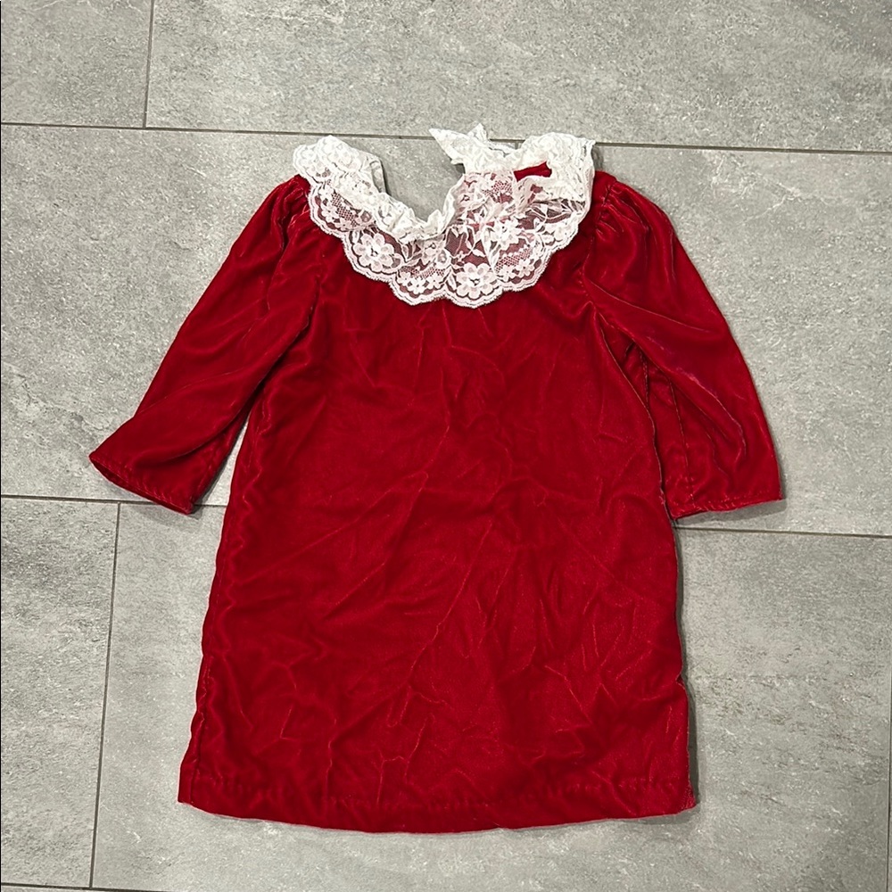Janie and Jack Red Velvet Kids Dress with Lace Collar